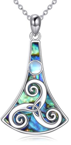 YAFEINI Keltische Knoten Halskette für Damen 925 Sterlingsilber Triskele Anhänger Triskelion Mondstein Schmuck Geschenke für Frauen (Keltische Halskette)