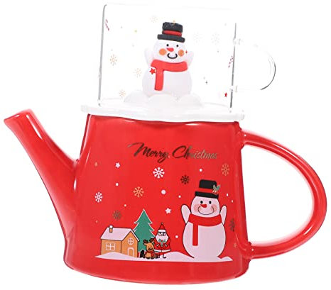 CAXUSD Tazza e Teiera Natalizia in Ceramica Con Design Pupazzo Di Resistente Al Calore Manico Ergonomico Per Feste Xmas e Uso Domestico