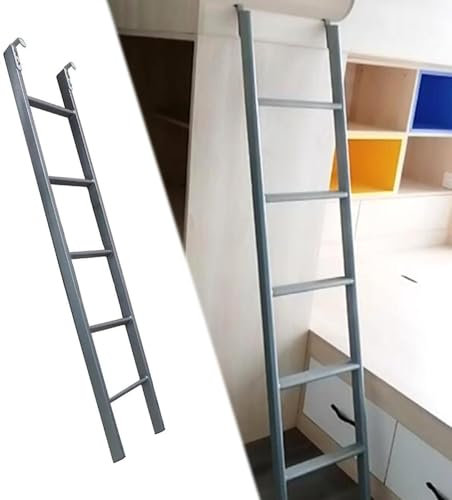 QLXYYFC Bunk Bed Ladder, 5 Step Floor-Standing Bunk Ladder For Loft Dorm Bedroom, Metal Twin Bunk Bed Climb Ladder With Hooks