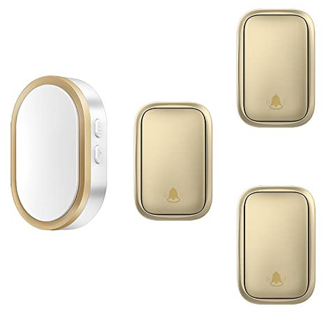 MOKLYF Wireless Doorbell, 490Ft Range Door Bells, IP44 Waterproof Doorbell 36 Chimes, 4-Level Volume Cordless Doorbell Kit for Home/Office/Hotel,gold (Gold