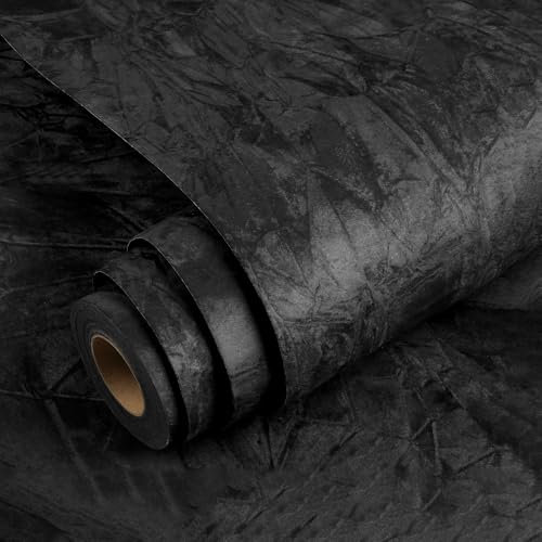 Yenhome Papiers Peints Mural Noir 60x300cm Tapisserie Autocollante Murale Papier Peint Tissu Velours Tissu Adhésif Film Décoratif Noir pour Rénovation de Murs et Meubles