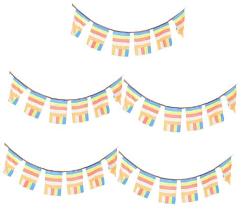 Milisten 5 Stränge Buddhistische Flagge Pride Flags Bi Flag Tempel Pride Flag Wimpelkette Meditationsglocke Banner Chakra Spirituelle Dekoration Outdoor Gebetsfahnen Gebetsteppich Pride