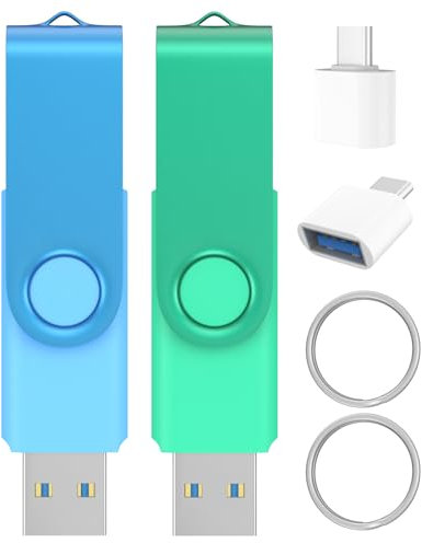 USB 3.0 Stick 64GB 2 Stück, Wooolken High-Speed USB 3.0 Speicherstick mit 2 Stück USB-C Adapter Schlüsselanhänger, kompatibel mit PC, Laptop, Auto, Spielkonsole