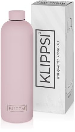 KLIPPSI® Trinkflasche Edelstahl 1000ml, isolierte Thermoflasche, 12h warm 24h kalt, auslaufsicher, langlebig, BPA frei und wiederverwendbar, ideal für Sport, Schule, Reisen und Outdoor(Rosa)
