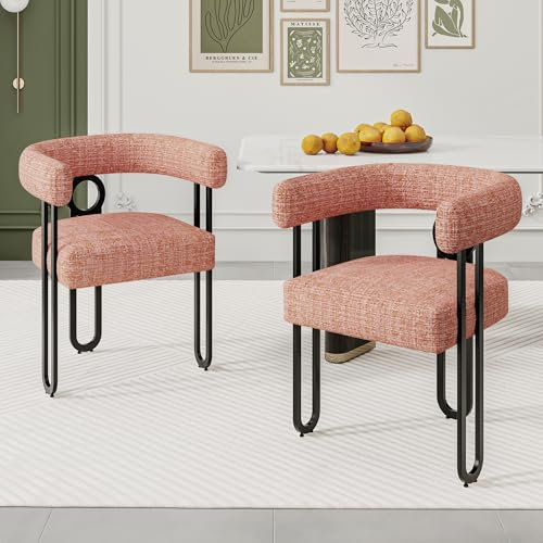 Taoplay Esstisch und Stühle Set von Zwei, Chenille Esszimmerstuhl Set mit runder Rückenlehne, bequem für ESS-, Wohn- und Schlafzimmer, Pink