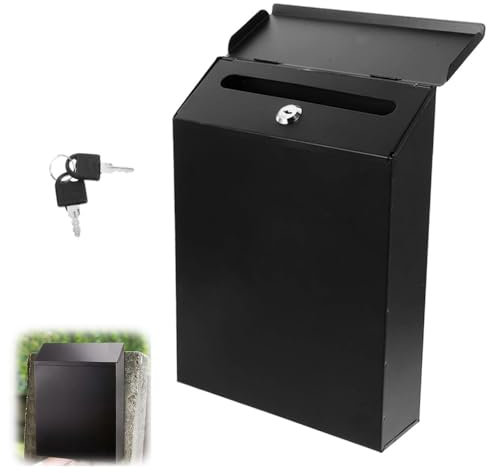 WRQIOO Briefkasten Klein, Postkasten mit Schloss und 2 Schlüsseln, Dekorativer Briefkasten Bunt, Wandbriefkasten, Eisenkunst Zaunbriefkasten für Zuhause, Büro, Garten (Schwarz,22x6.5x29cm)