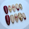 Shimmerz 24 Piece Heart Stickers Nails Medium Almond Nail Tips with Full Cover Dark Purple Charm Design 3D Gold Chrome Shine Star