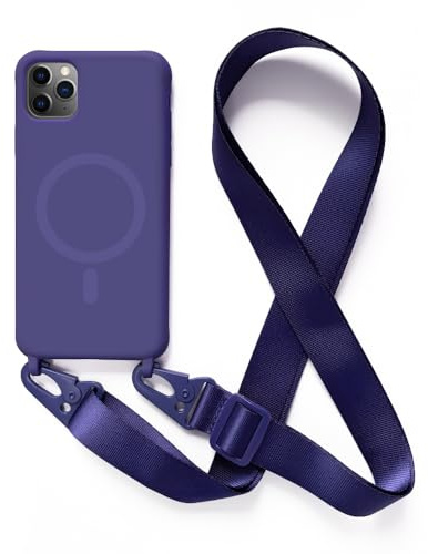 JMstore Coque Magnétique Compatible avec iPhone 11 Pro avec Cordon de Collier Réglable Housse de Protection, Coque Silicone Antichoc pour Magnétique -Bleu