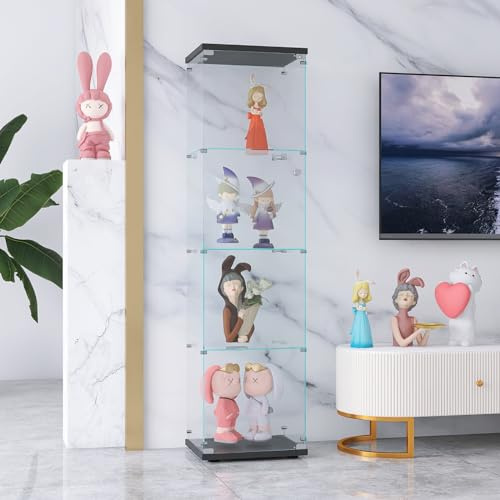 Henunem Glasvitrine Standvitrine, Modern Glas Vitrine, Vitrinenschrank mit 2 Glasböden und 1 Türen aus gehärtetem Glas, für Büro Sammlerstücke Bücher Wein (Schwarz, 166× 42 × 12cm)
