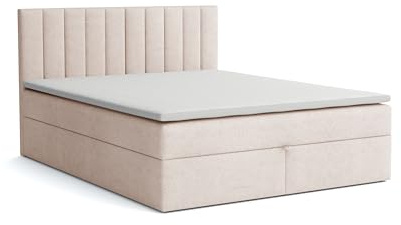 Generisch Boxspringbett mit Bettkasten ZADAR, Polsterbett mit Bonellmatratze Topper Doppelbett mit Stauraum gepolstertes Kopfteil, Doppelbett Schlafzimmer Härtegrad H3 (Aston 1 - beige, 140 x 200 cm)