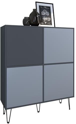 Vladon Highboard Havana V2, Kommode mit 4 Türen und 8 geschlossenen Fächern, Kommode Made in Germany, Anthrazit matt/Denim matt (104 x 124 x 35 cm)