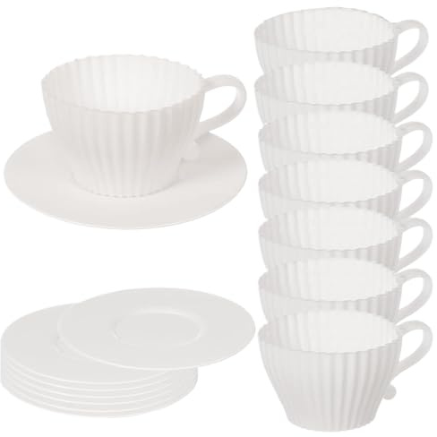 Silicone Baking Cups with Saucers 8 Set Reusable Silicone Cupcake Liners Non-Stick Oven Safe Cupcake Liners for Party Christmas Birthday Afternoon Tea Toys and Game