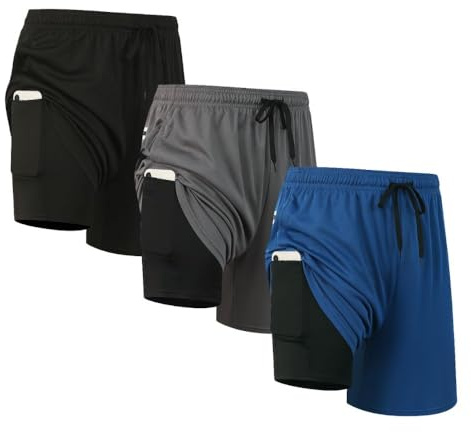 fovdtaa 3er-Pack Herren-Sport-Shorts, 2-in-1-Shorts, schnelltrocknend, Fitnessstudio, Laufen, Workout, Activewear, Herren-Laufshorts mit Taschen, M