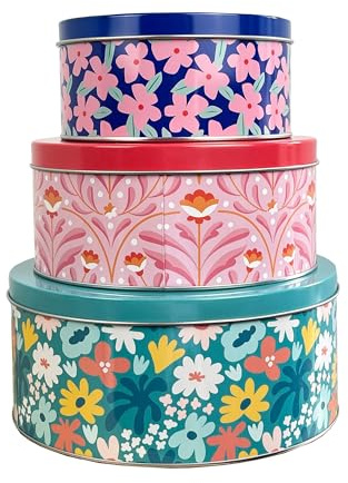 Alfie Francis Set of 3 Small Floral Design Nesting Cake Storage Tins - Metal