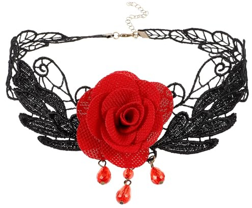 CTIRCHIU Collier Ras du Cou en Dentelle Rouge Fleurs, Style Gothique Luxueux et Unique, Résistant la Déformation et Réutilisable pour Femmes