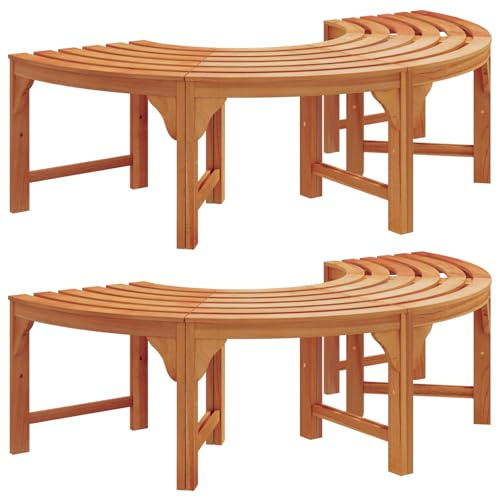 KKgypkn Baumbank aus massivem Eukalyptus Holz im Set 2 Stück Natur 160x80x45 cm für Garten und Terrasse