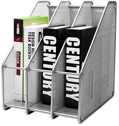 EXERZ Zeitschriftensammler/Gitter Metall Dreifach Schreibtisch Ordner Halter - 3 Unterteilungen Dokumente A4 / Aufbewahrung Ordner/Schnellhefter/Organisator/Stehsammler Buchstütze (Silber)