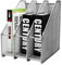 EXERZ Porte-revues de Bureau/Range-revues/Porte-Magazine en métal à Trois rangées/Boîte de Rangement en métal -3 Compartiments Cahiers/Dossier/Organisateur (Argent)