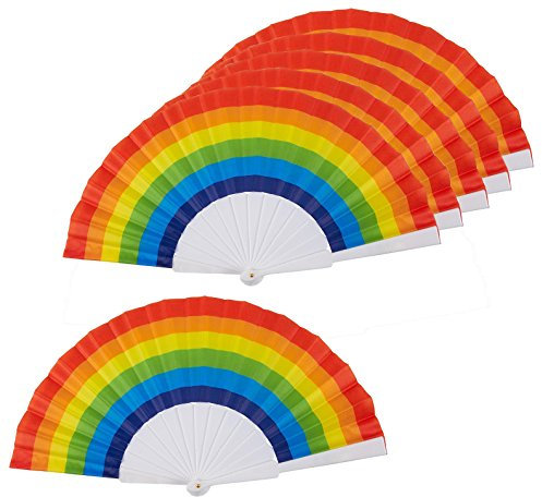 Abanicos de arcoíris - Paquete de 6- Suministros para Fiestas Rainbow - 24 cm x 3 cm x 2 cm