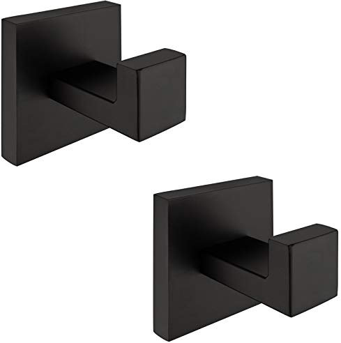 Nolimas 2 Pack Matte Black Towel Hook Stainless Steel Bathroom Rustproof Clothes Towel Coat Hook Wall Mounted Square Toilet Kitchen Heavy Duty Door Hanger