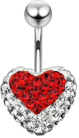Monster Piercing Bunte Multi Kristall Stein rot klar Herz mit chirurgischen Stahl Bauch Bar Schmuck