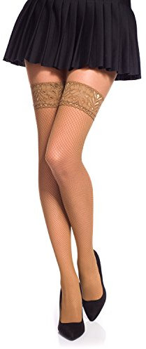 Romartex Medias pequeñas de rejilla con encaje, M, beige