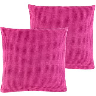 WOHNWOHL Waffelpiqué Kissenhülle • Kissenbezug • Sofakissen-Hülle • Dekokissen • 100% Baumwolle • Größe: 45 x 45 cm • Packungsgröße: 2er Pack • Farbe: Fuchsia