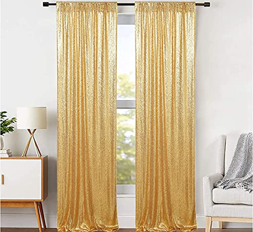 JYFLZQ Goldene Pailletten-Hintergrundvorhänge, 60 x 240 cm, 2 Paneele, Glitzer, Fotoautomaten-Hintergründe, glitzernde Fotografie-Hintergrund, Vorhänge für Partys, Hochzeiten, Brautpartys