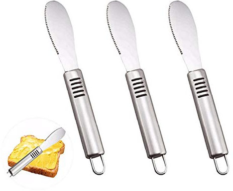 Wenlai 3 Piezas Cuchillos para Mantequilla, Cuchillos de Mesa de Acero Inoxidable Cuchillo para Queso, Cuchillo para Untar Mantequilla, con Borde Serrado, para Queso, Gelatina, Postre(Plata)