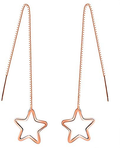 MICSAVI Orecchini Lunghi da Donna con Pendente a Stella in Argento Sterling 925, Oro Rosa, 10CM