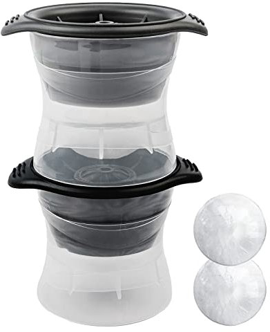 Meetall 2 runde große Eiswürfelformen für Whiskey, Cocktails und Softdrinks. Langsam schmelzen, super große Kugel-Eiswürfelbereiter. Jumbo-Größe in 6.4 cm, 2 Farben grau und schwarz.