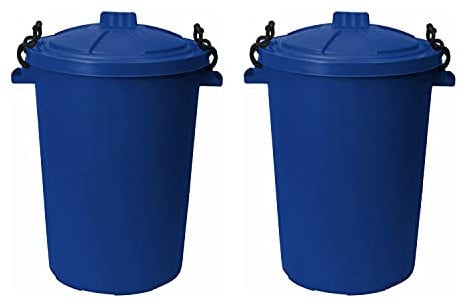 M1SS (Set of 2) 50 Litre Heavy Duty Plastic Clip Lock Lid Bin Indoor or Outdoor Rubbish, Dustbin, Trash, Waste or Storage of Animal Feed. (Blue)