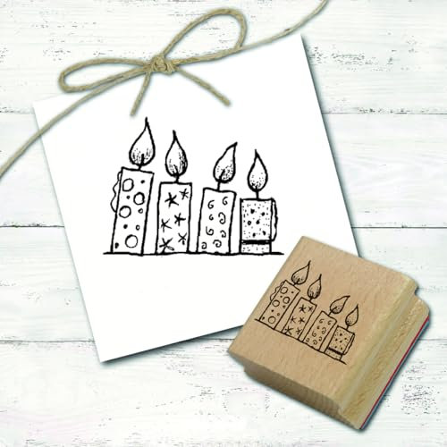 DEKO-LANDO Stempel Vier Kerzen - Advent Weihnachten Motivstempel Holzstempel Kerze - Abdruck 48 x 38 mm