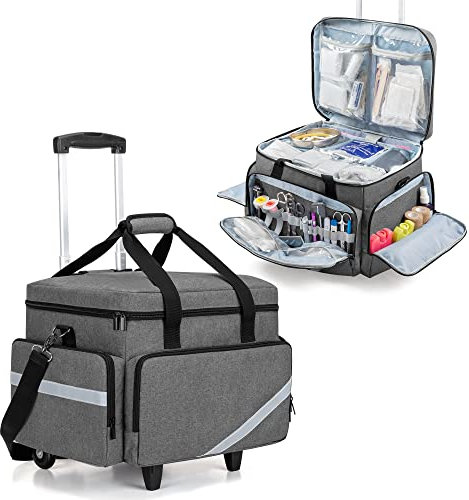 Trunab Rollende Medizinische Tasche mit Abnehmbarem Trolley, Krankenschwester-Rolltasche mit Abnehmbaren Trennwänden, Erste-Hilfe-Tasche Leer für Ärzte, EMT, EMS-Profis, Grau–Patentiertes Design