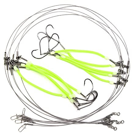 ANNIBBY High-Strength 49 Strands Steel Surf Fishing Rigs with 2 Hooks,Saltwater Fishing Assecories Nylon-Coating Steel Wire with Hooks Swivels Snap Connect 2 Arm Rig (Hook Size 18#)