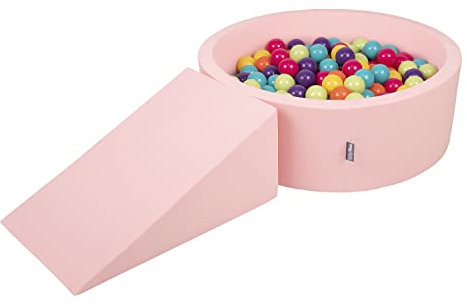 KiddyMoon Spielplatz Aus Schaumstoff Mit Rund Bällebad (200 Bälle) Ballgruben Für Babys Spielbad Hindernisläufen, Hergestellt In Der EU, Pink:Hellgrün/Gelb/Türkis/Orange/Dunkelpink/Violett