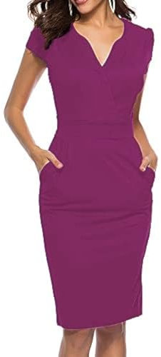 CEASIKERY Women's Business Retro Cocktail Pencil Wear to Work Office Casual Dress, Rose Purple,XL