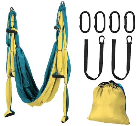 Aerial Yoga Flying Yoga Swing Set Yoga Hammock Sling Inversion Tool Aerial Pilates Silk for Gym Home Fitness (with 2 Extensions Straps)