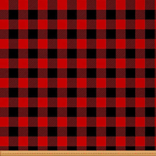 Tela de rejilla retro de tapicería para sillas, tela de rejilla de pago negra roja para exteriores por el patio, tela de Halloween con patrón de rejilla para tapicería y proyectos de bricolaje en el