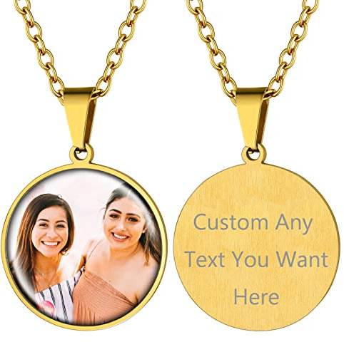 Supcare Colgante Personalizado Mujer Collar con Foto Personalizada Colgante Redondo Acero Inoxidable con Textos Grabados Joyería Memorial Cumpleaños