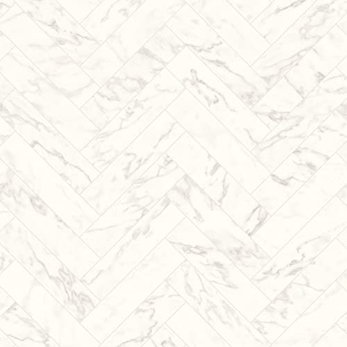 Stone Effect Vinyl Flooring Felt Backed 2.8mm Thick Lino for Bathroom Kitchen Dining Room (Cream Marble Herringbone, 3m x 4m)