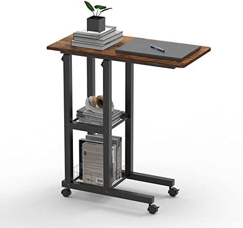 Lvhcmfohm Table d’appoint Mobile Réglable, Bout de Canapé avec Espace de Rangement, Table Basse de Salon Design Retro Vintage Industriel (60x30cm)