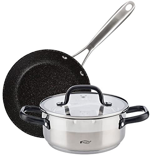 Set de Cacerola 20x8.5 cm con tapa, acero inoxidable, apta para inducción y Sarten 20x5.0 cm aluminio forjado apta para inducción SAN IGNACIO VITA