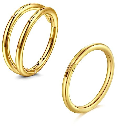 MODRSA 16G Septum Piercing 316L Chirurgenstahl Nasenpiercing Ring Helix Conch Mond Hinged Clicker Tragus Knorpel Ohr 2 Stück 8MM Gold