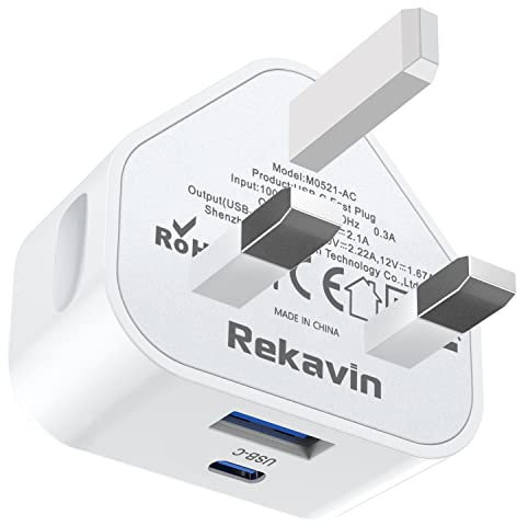 Rekavin Apple iPhone 14 Plug USB and C Fast Charge Plug, 20W Dual Port Type Wall Charger Micro Adapter UK Charging for 14/14 Pro/14 Pro Max/13/13 Pro/13 Max/12/12 Max/11 Pro/iPad