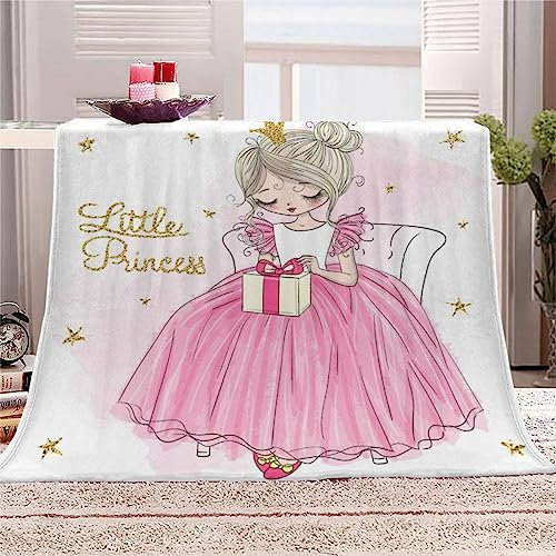 TAOLU Kuscheldecke 130x150 Prinzessin Flanell Fleecedecke 3D-Digitaldruck mit Muster Super Weiche waschbar Rosa Krone Comics Decke für alle Jahreszeiten Für Kinder&Erwachsene