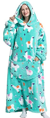 Deckenpulli Damen Oversized Kuschel Pullover Herren Riesige Fronttasche Plüsch Tragbare Decke mit Ärmeln Verlängert Übergroße Plaid Decken Warme Schlafanzug Couchdecke(Einheitsgröße,Alpaka)