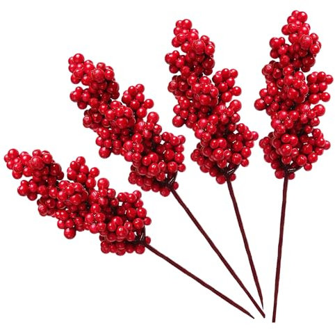 WHangXJangYE 12 Stück Künstliche Rote Beeren, Weihnachten Künstliche Beeren Rot Beerenzweig Weihnachten Picks Zweige mit Beeren Für DIY Weihnachten Basteln Kranz 20cm