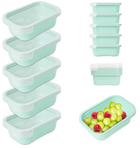 Mypicompany. Recipientes Herméticos para Alimentos, 5 Piezas (5 x 500ml). Envases para Alimentos Aptos para Microondas y Lavavajillas. Envases de Plastico con Tapa Color Verde.