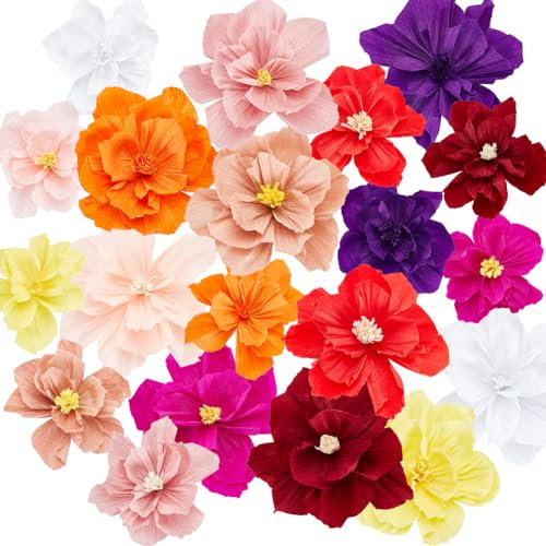 WADORN 20 bunte Seidenpapier-Blumen, Fiesta-Papierblumen-Dekorationen Für Hochzeit, Braut, Geburtstag, Feier, Frühling, Blumen-Party-Hintergrund, Halloween, Weihnachten, Wanddekoration